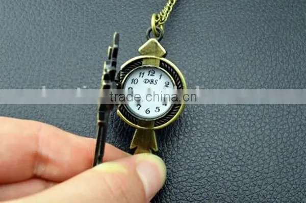 bronze lovely vintage key design quartz necklace watch watch key of love necklace watch
