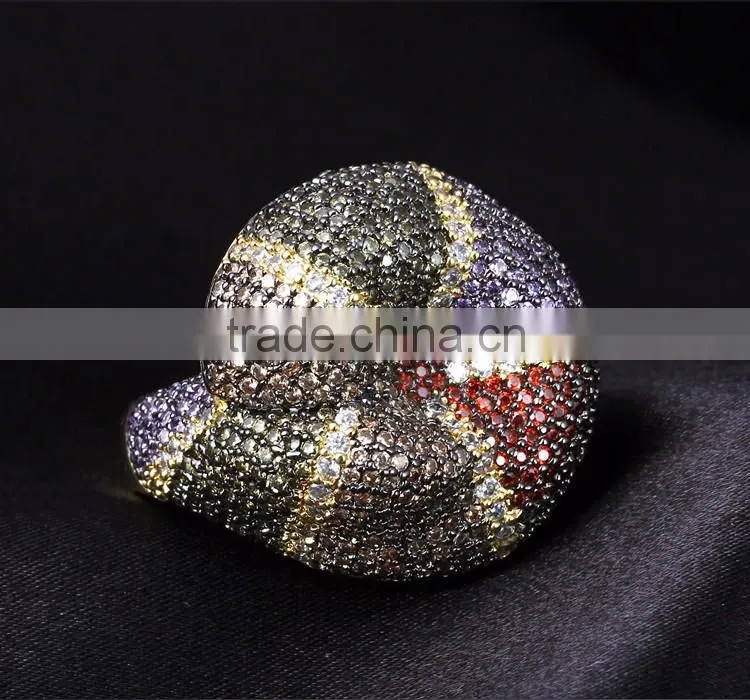 New Colorful Cubic Zirconia Pave Setting CZ Party Jewelry Trend Gold Thick Snake Ring