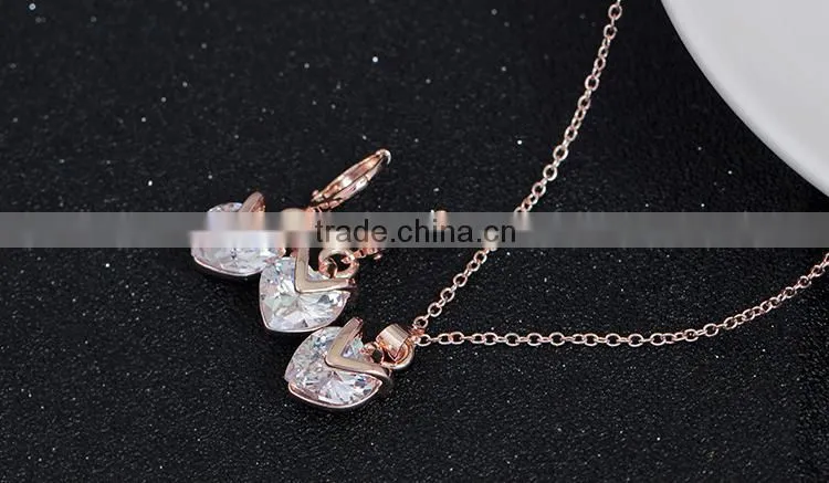 2015 Heart shape necklace earring fashion jewelry set with high quality luxury necklace set