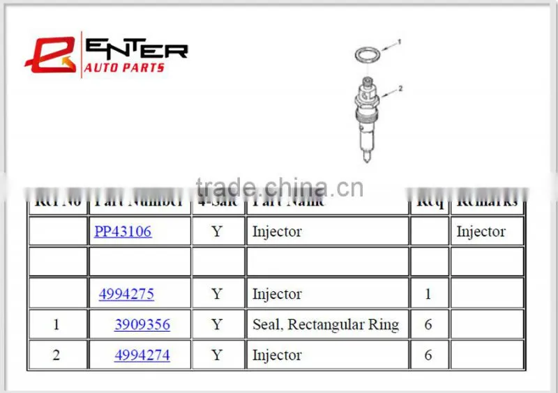 competitive price auto parts injector 4994274