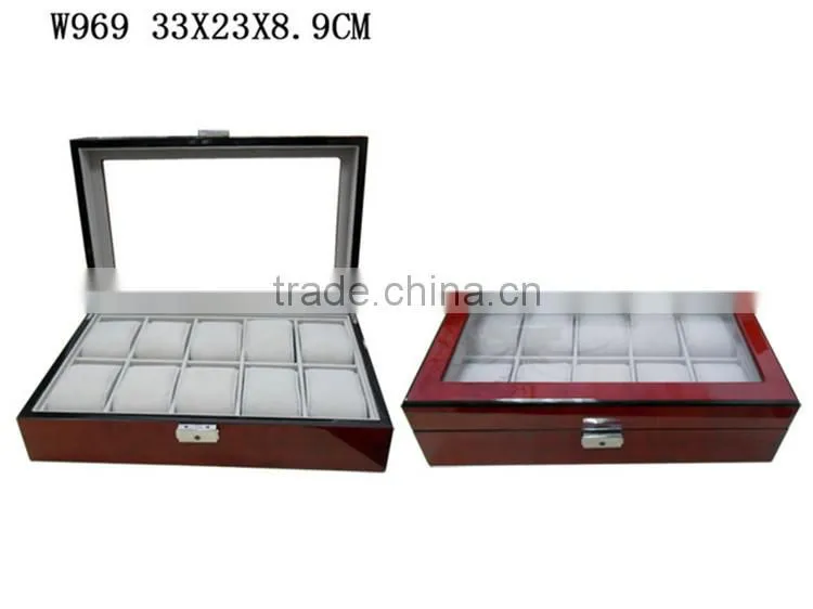 Luxury Glossy Lacquer Painted 10 Girds Wooden Watch Box with Clear PVC Window W969