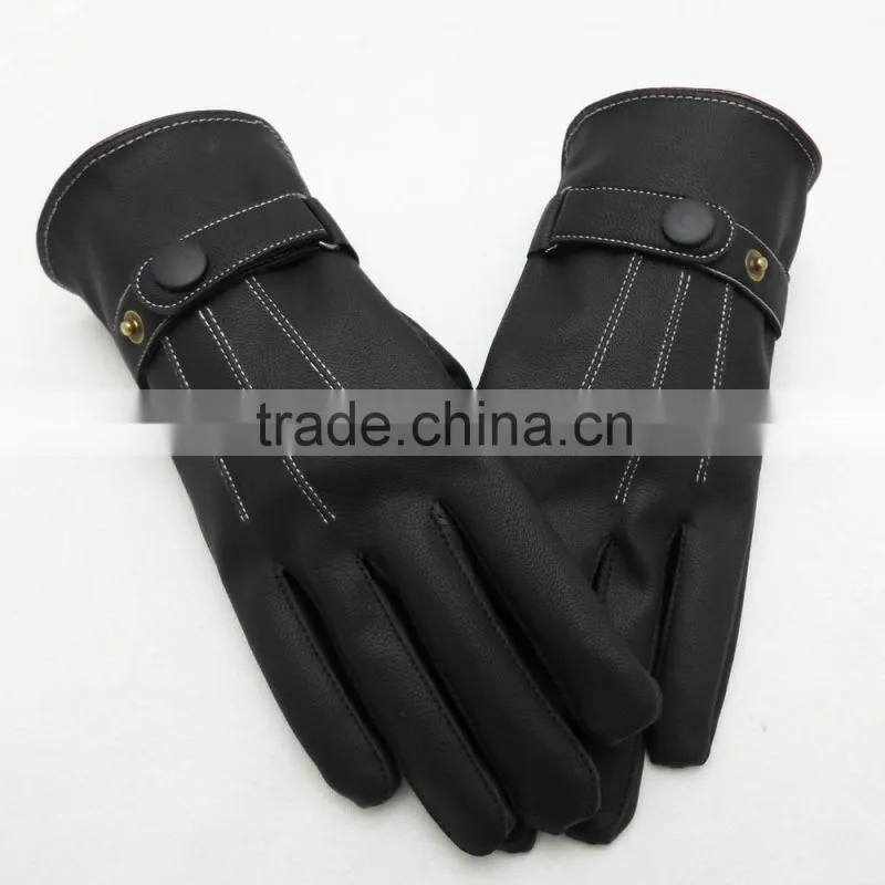 Three lines with velvet Men's leather gloves, fall and winter warm velvet fashion line cycling gloves, Cold Weather Gloves