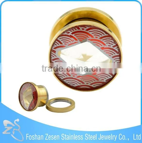 Pyroceram printed steel ear plug piercing 14k solid gold body jewelry