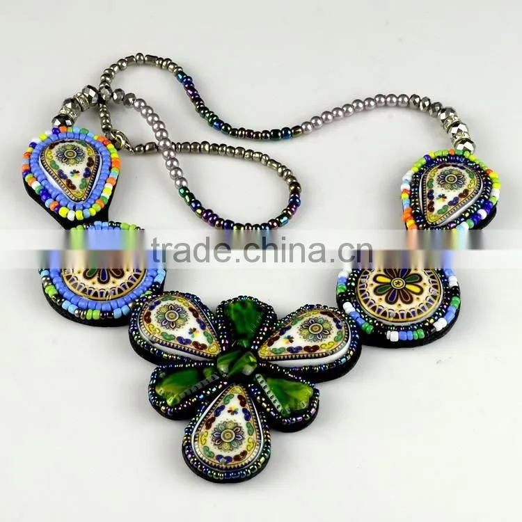Factory direct sale bohemian pendant applique/colorful stones collar trimming for decoration