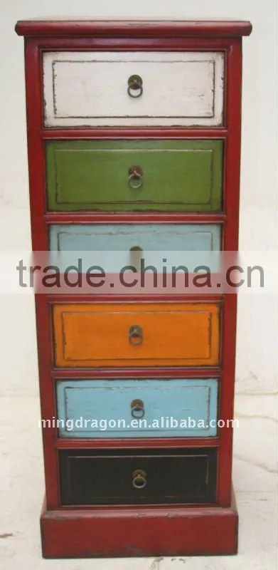Chinese Antique colourful six drawer benside cabinet