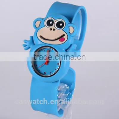Cute naughty monkey shaped case silicone kids slap band watch