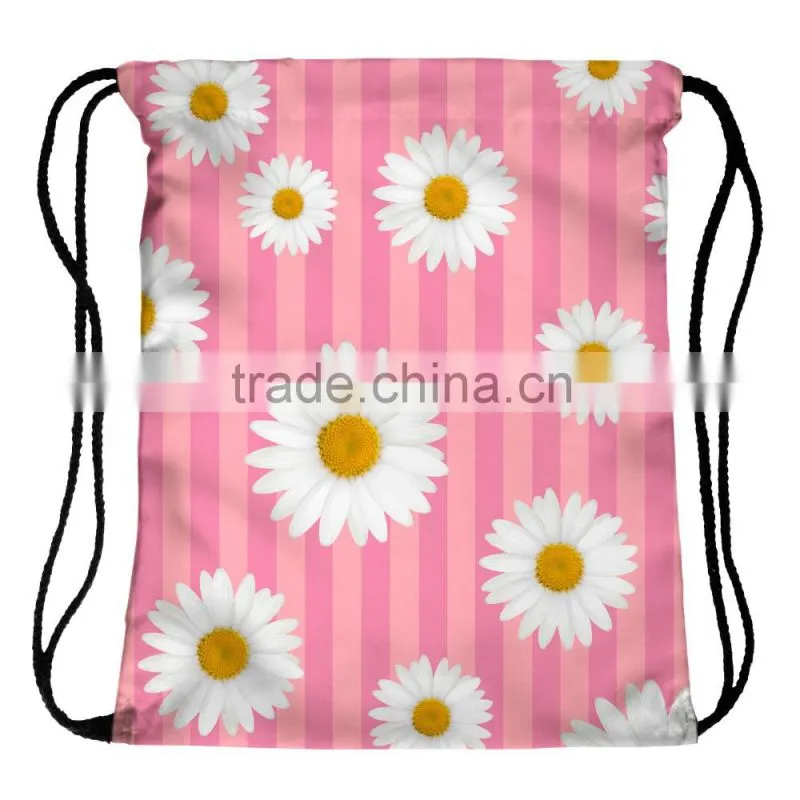 High Quality 3D Printed Daisy Pink Strips Large Drawstring Bag Backpack