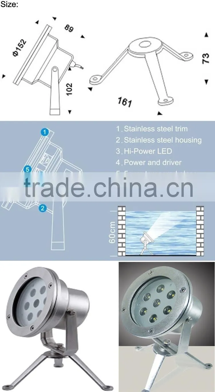 7W DC24V CE certificated waterproof underwater LED lights
