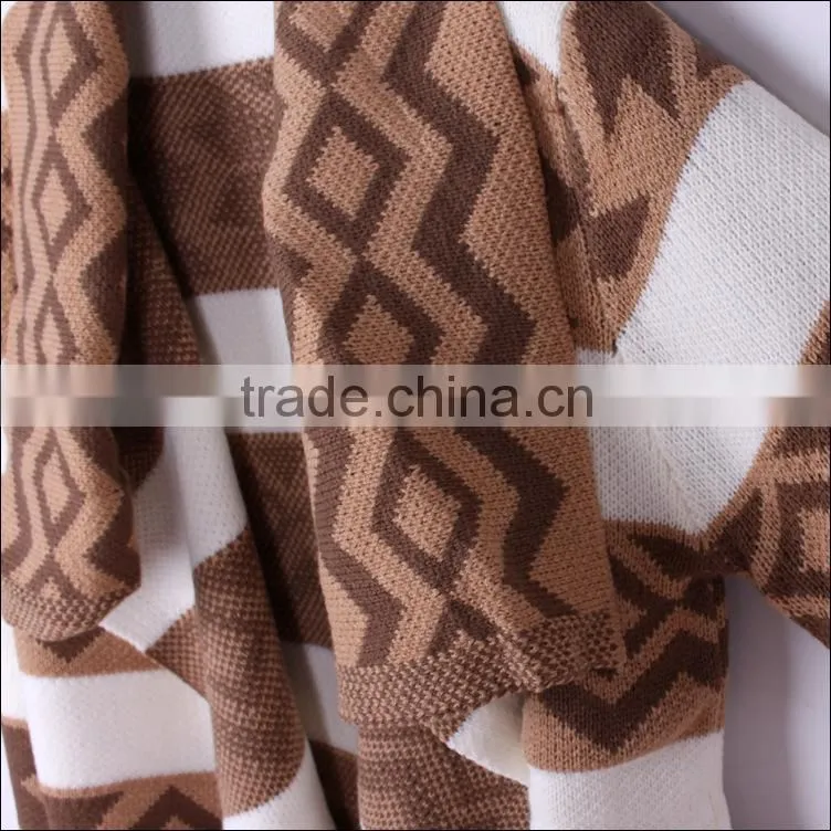 2014 the most latest high quality Glamorous European and American show cardigan geometric pattern jacquard long cape coat