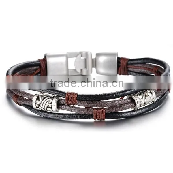 Dongguan manufacturer stainless steel handmade leather bracelets