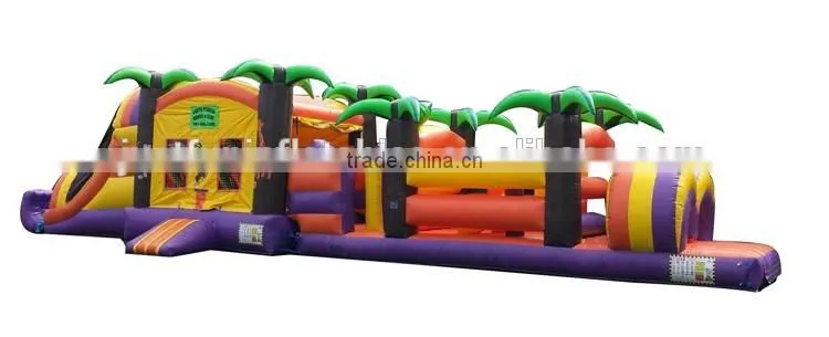 jungle inflatable bouncy house double-lane slide combo obstacle course racing game