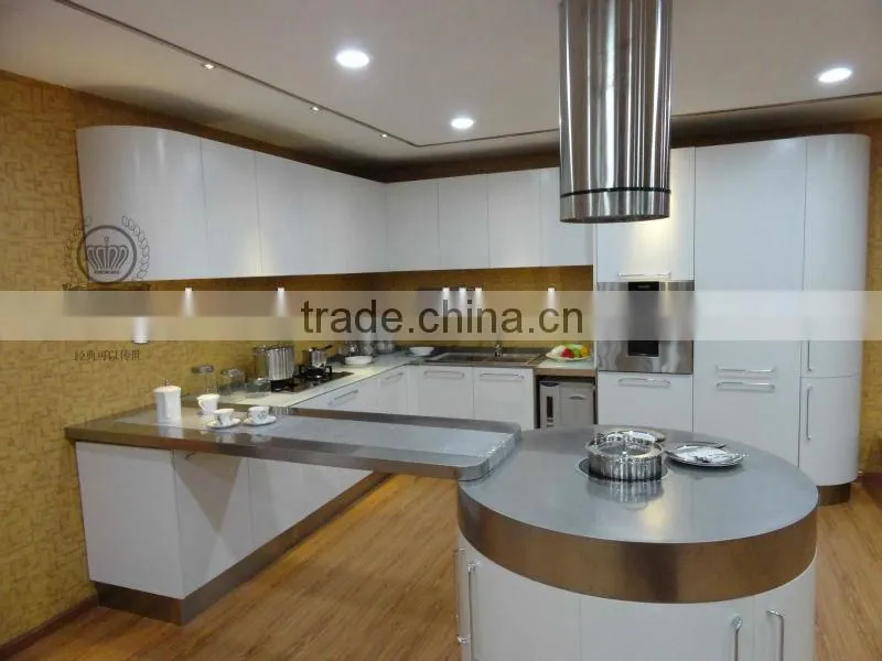solid wood and stainless steel kitchen cabinet