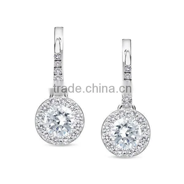 2016 925 sterling silver White Gold Blue Diamond Lever back stud earrings ladies earrings designs pictures