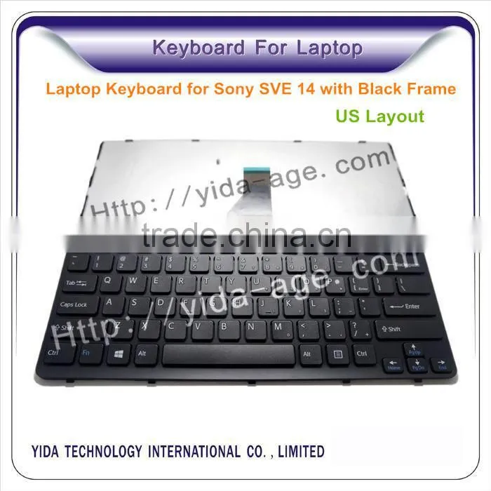 Standard US Layout laptop keyboard for Sony SVE 14 with black frame