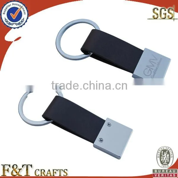 business metal laser engraved nice quality pure real keychain leather strap