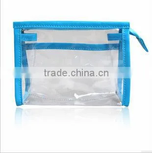 Blue PVC clear cosmetic bag,plastic makeup bag