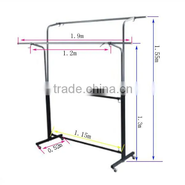 Double Clothes Coat Rail Garment Dress Hanging Display Stand On Wheels Shoe Rack
