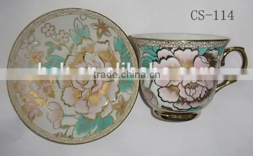 porcelain custom printed cups and saucer with low price,