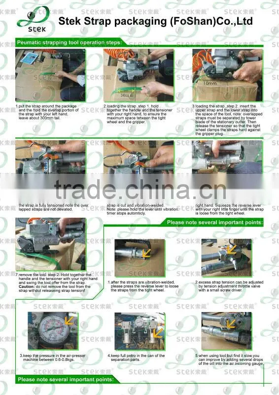 STEK Pneumatic strapping machine/tools for pet strap and pp strapping