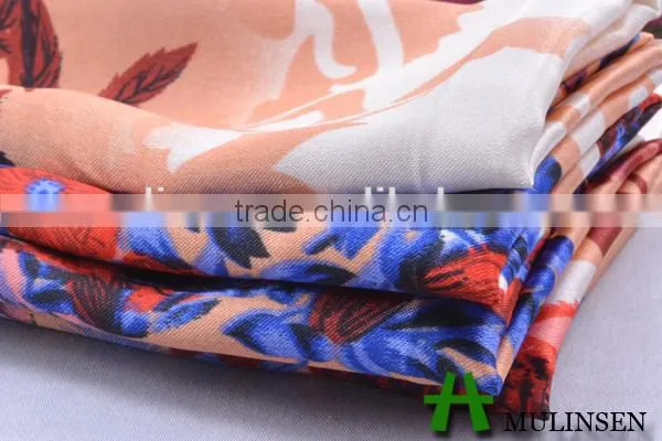 Shaoxing Mulinsen textile soft handfeeling 100% polyester twist satin fabric print