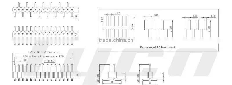 Pitch 1.00mm single/dual row straight DIP/SMT type pin header