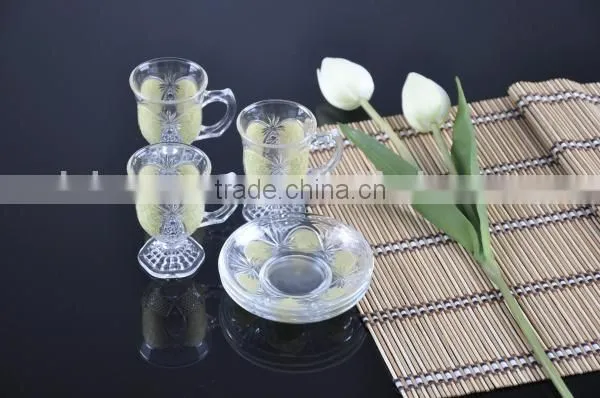 6 Glass cup and saucer with decal technology
