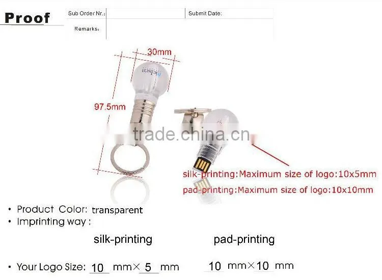 shining bulb USB stick colorful shining USB flash drive, imprinted logo USB flash drive
