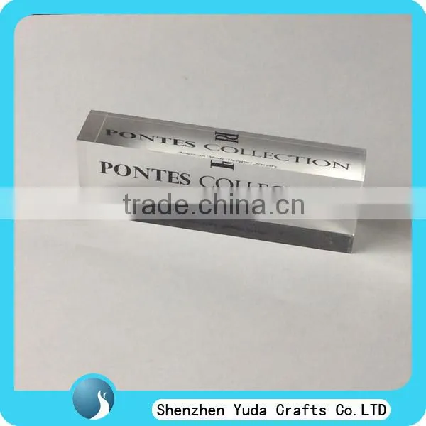 Elegant clear name plate transparent acrylic blocks, factory direct sale pmma trademark block