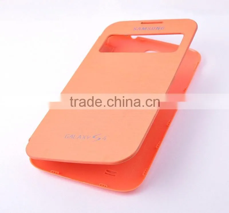 Hot selling in stock leather cover for samsung galaxy s4 leather case with window view