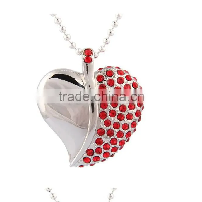 crystal USB Flash drive usb necklace design heart shape usb
