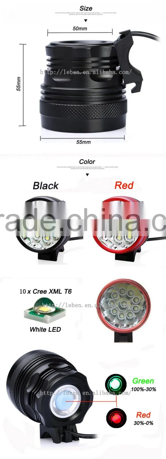 10 x CREE XML XM-L T6 LED Bike Light Front Bicycle Lamp Outdoor Flash Light With Rechargeable Battery