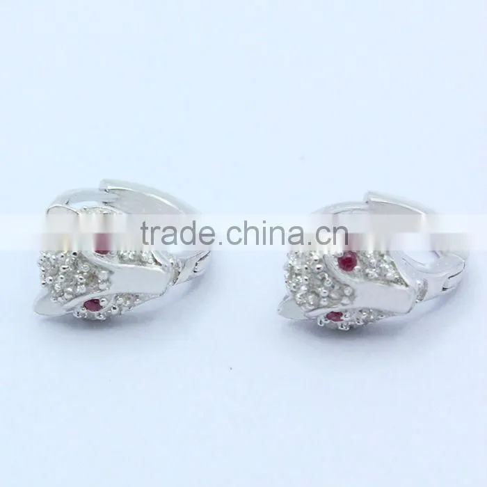Hight quality cz diamond jewelry fashion sterling silver jewelry fox hoop earrings