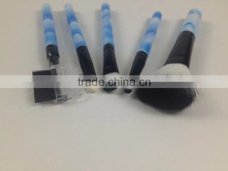 5pcs advantage romantic nylon hair skype blue plastic handle rhinestone makeup brush set