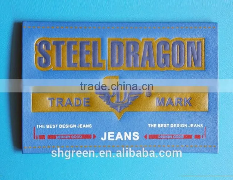 Green laser cut hot press embossed logo leather patch