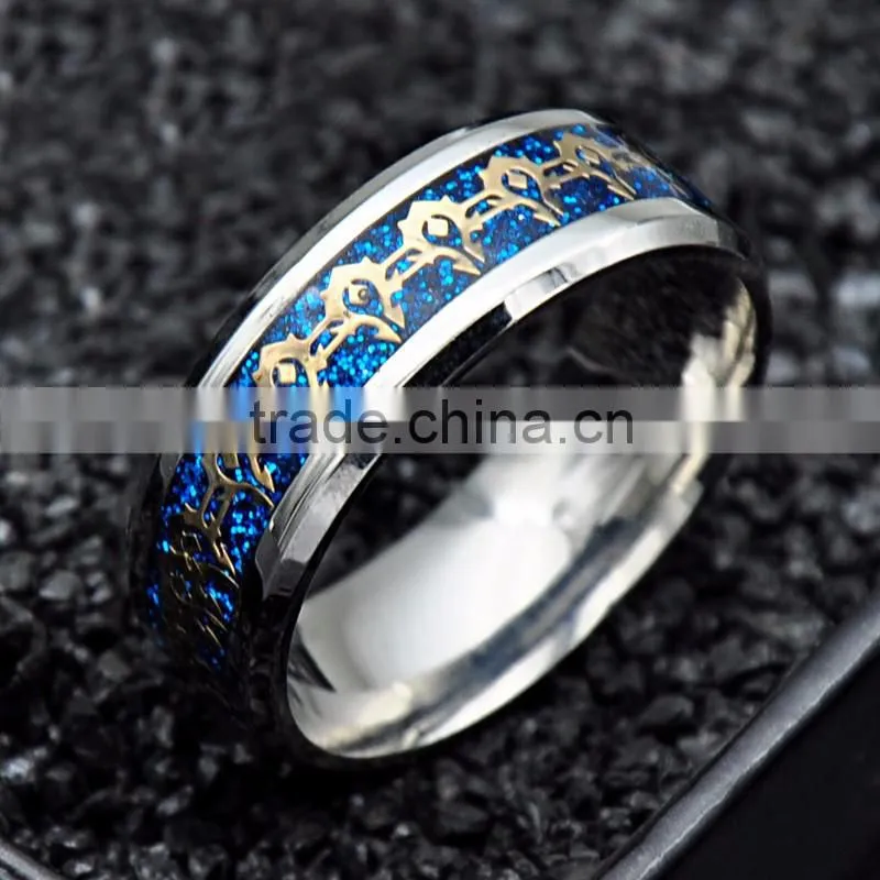 2016 Silver Wedding Band Jewelry Unique Pattern Stainless Steel Polished Rings for Mens