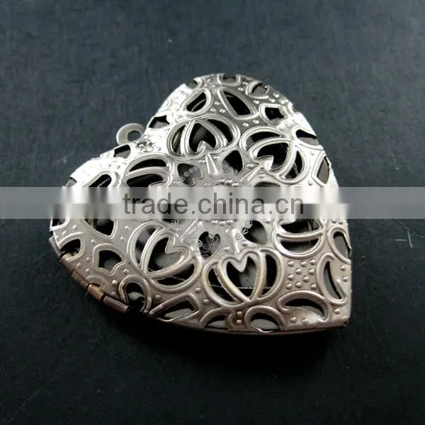 39mm big filigree heart shape vintage style antiqued silver flower photo locket DIY pendant charm jewelry supplies 1133005
