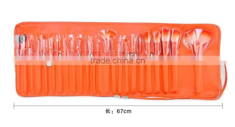 Nice design Orange 24pcs Synthetic makeup brush set,Hair brush with pouch