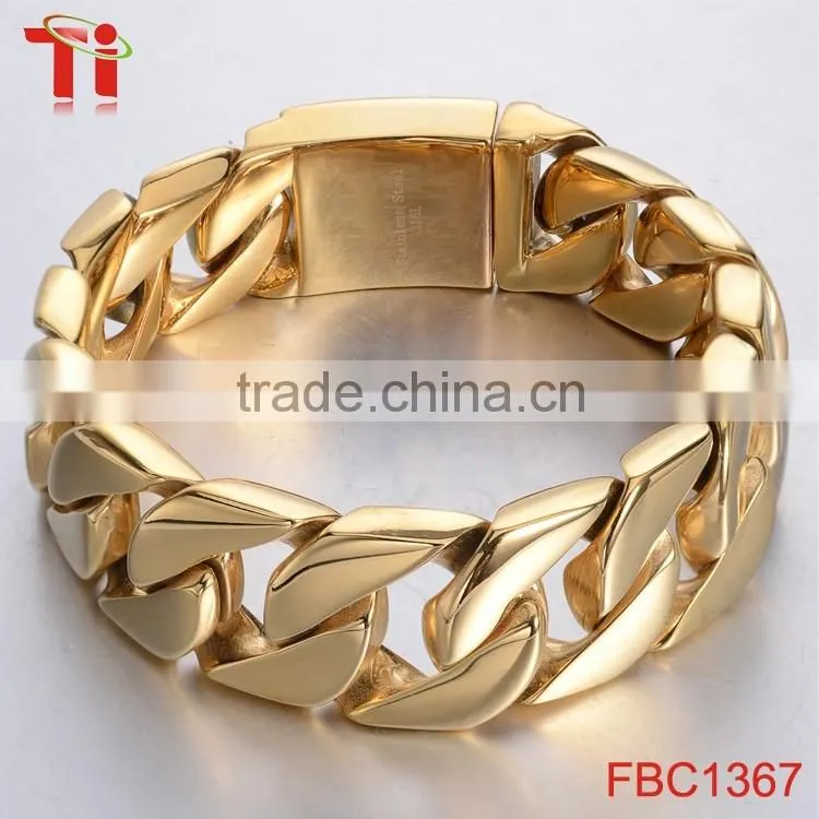 MENS 9" GOLD 316L STAINLESS STEEL 20MM CUBAN CURB LINK CHAIN BRACELET