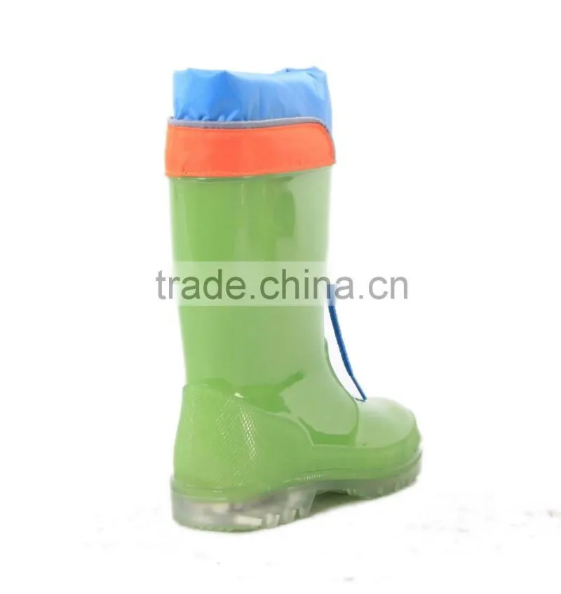 Hot sell green color cheap kids clear pvc rain boots