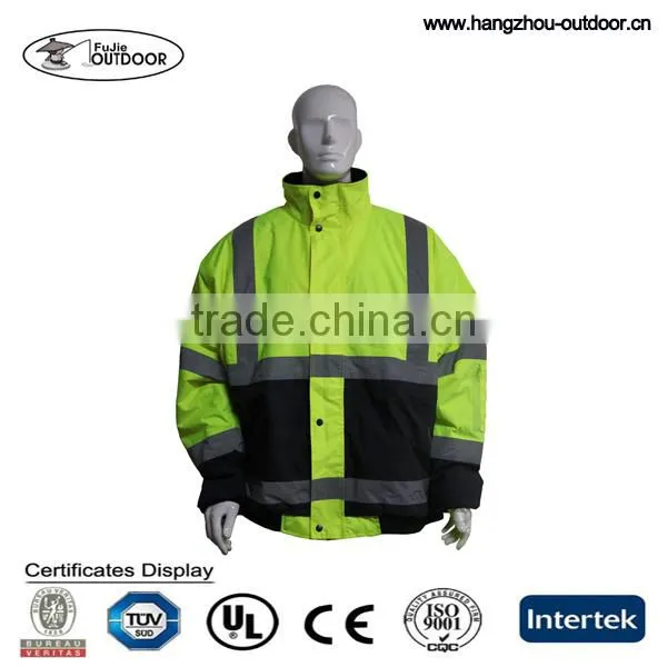 waterproof raincoat yellow high visibility reflective coat roadway safety light jacket