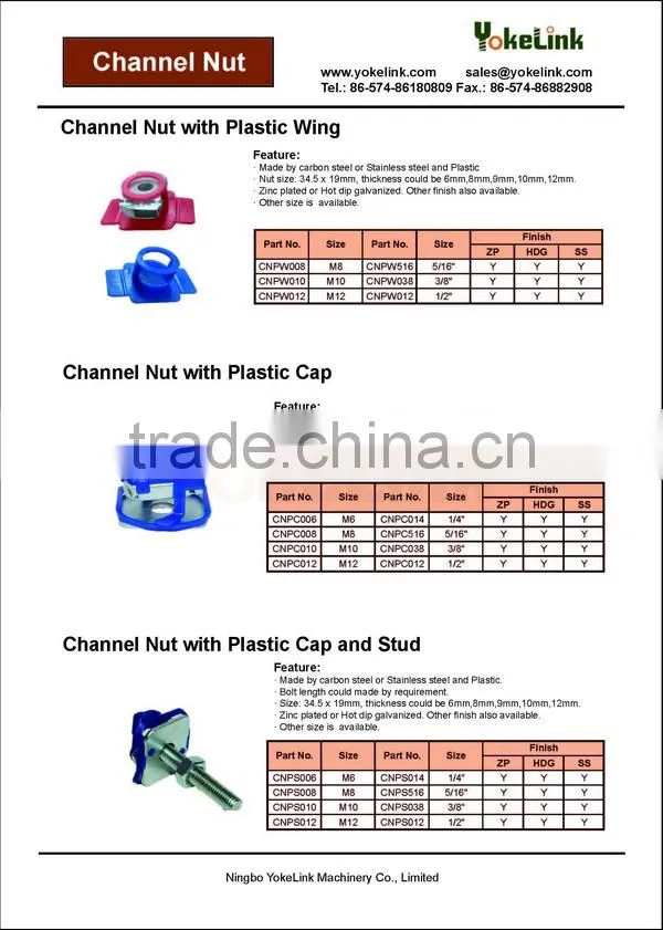 Galvanized Channel Nut with Plastic Wing For solar mounting system M8,M10,M12