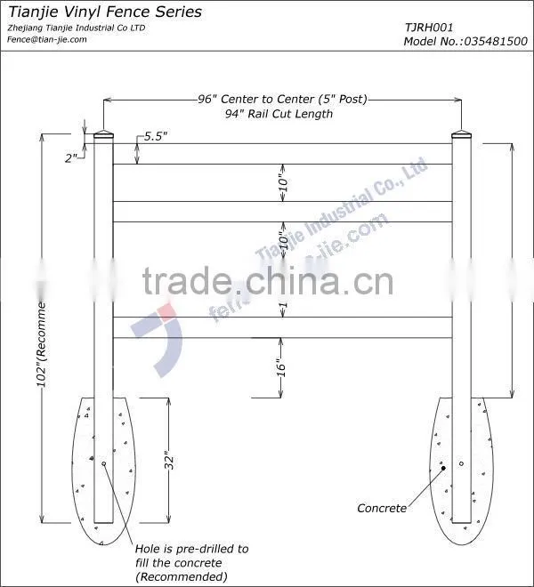 4 Rails PVC Post and Rail Fence