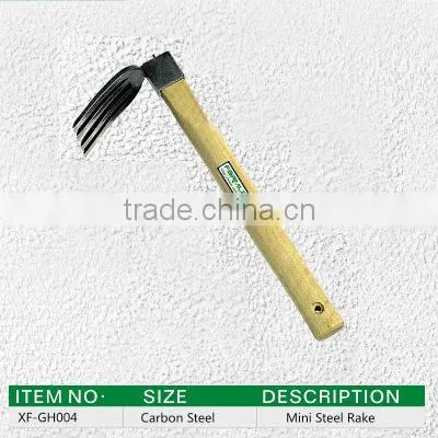 carbon steel dual garden hoe harrow/rake combination with wood handle and custom logo