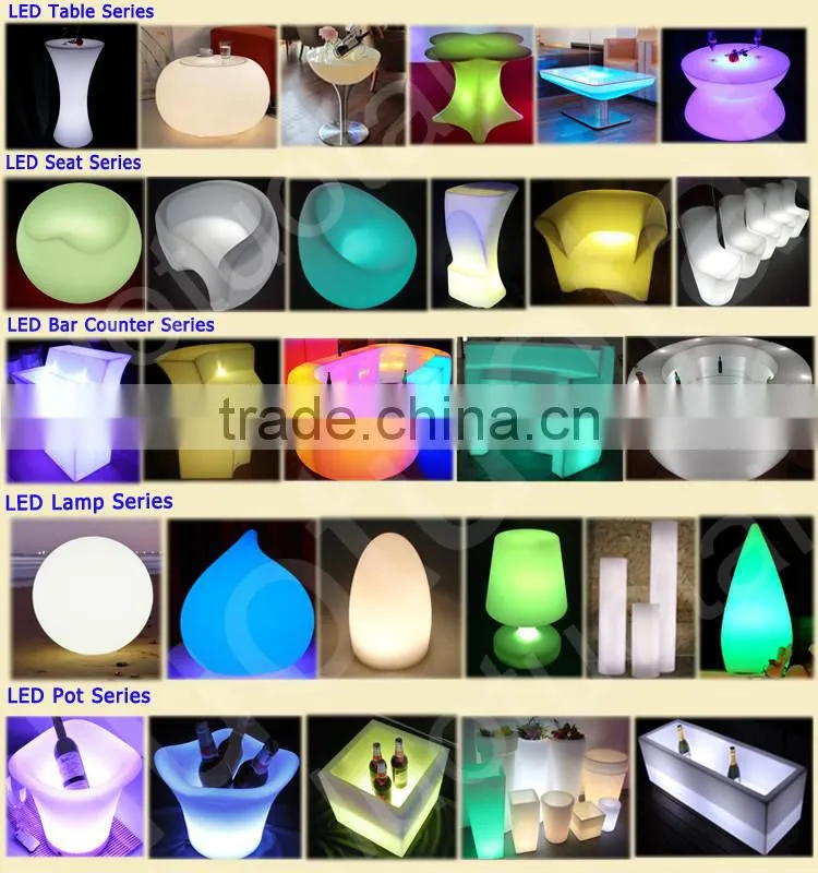 PE waterprood Anti-UV rechargable Customize Plastic LED Rotomoulding Sofa for living room /wedding/bar/night club