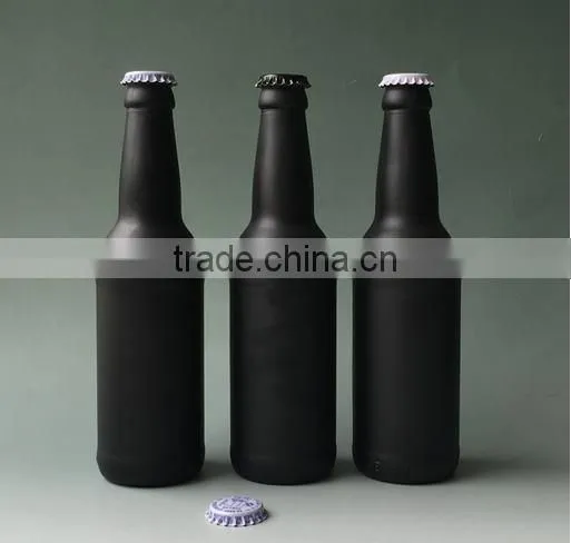 Haonai 330ml matt black beer bottle,painted glass beer bottle.