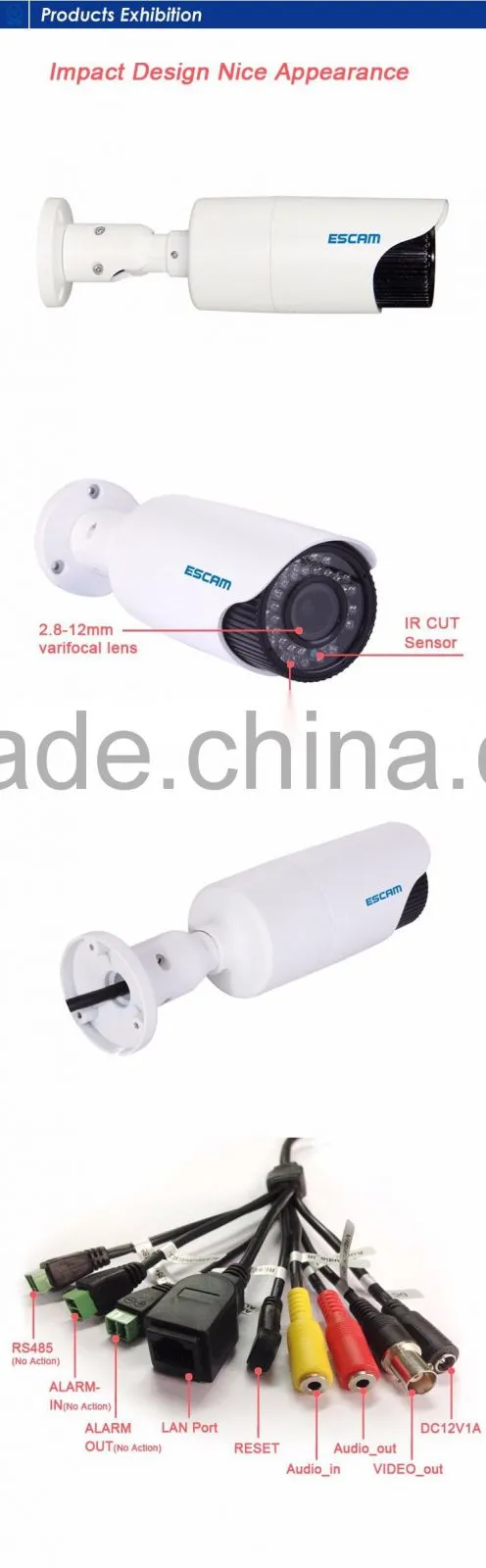 Popular CCTV Camera Escam HD3300V 3.0 Megapixel 2.8-12mm Lens Varifocal 1080P HD IP Camera For Wholesale