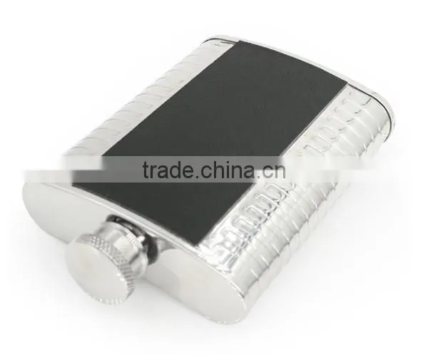 4 OZ flagon with black twill leather hip flask