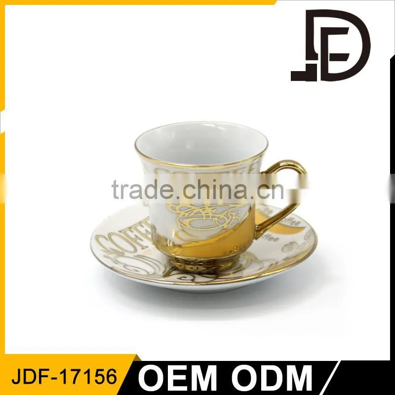 logo print golden brim bone china coffee tea drinking cup and saucer
