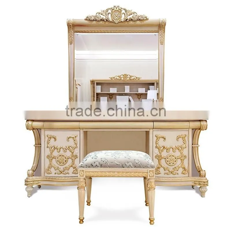 New Arrival Elegant Classic French Rococo Floral Painted Golden Vanity Dressing Table for Noble House BF12-05254b