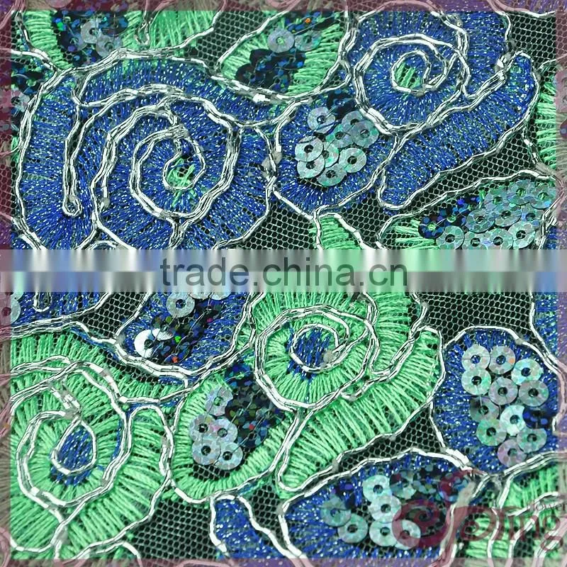 Shining poly embroidery cord lace fabric, metallic wholesale sequin fabric lace